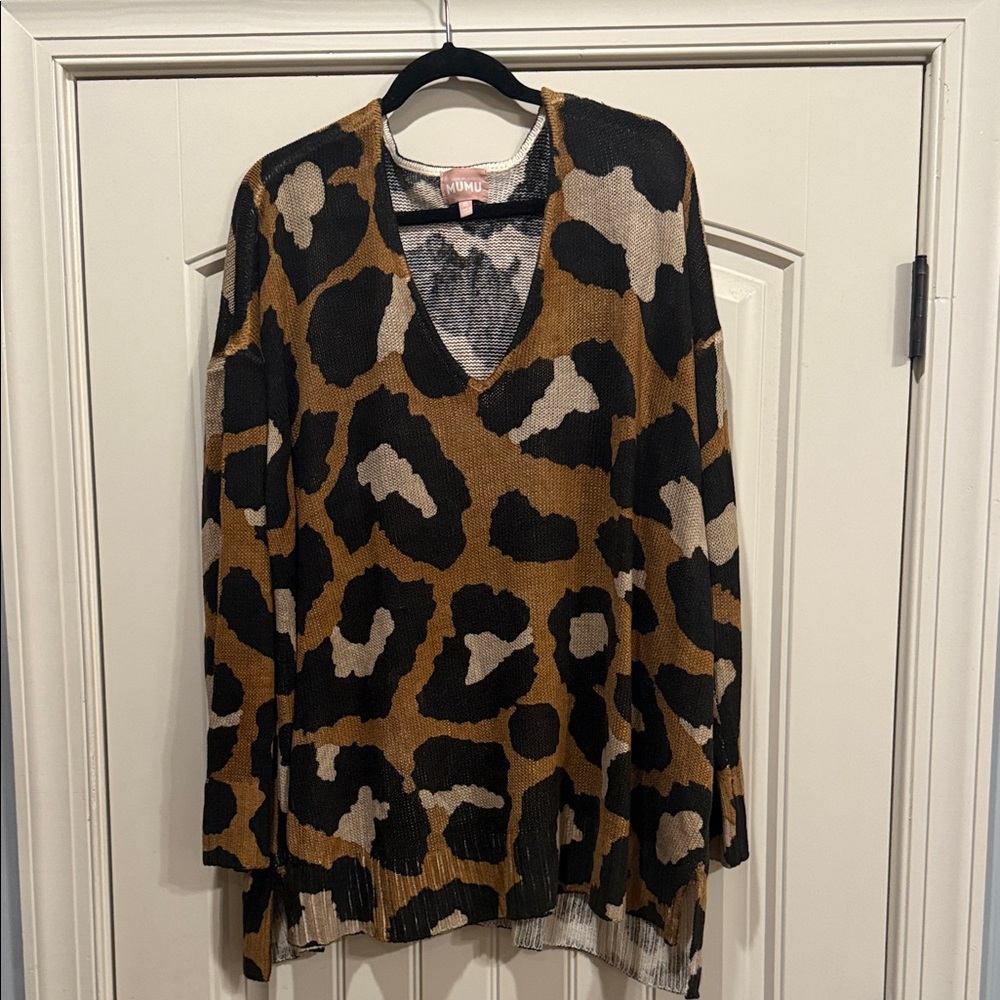 Show Me Your MuMu Leopard V-Neck Sweater - Black and Brown